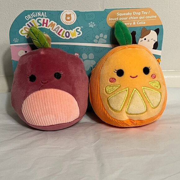 NEW Set of 2 Squishmallow Squeaky Plush Dog Toys Cherry and Celia - Picture 1 of 2